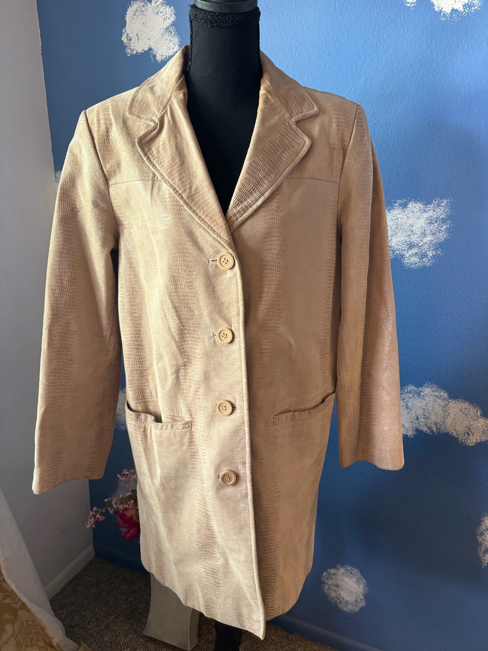 ADLER Collection Leather Coat, Tan, Snake Skin Embossed, Medium, Like New